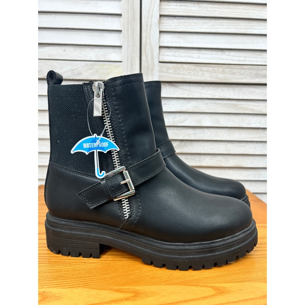 NEW Aqua Grant Waterproof Chelsea Boots 10 Black Women Moto Combat Lug Sole